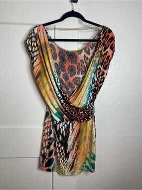 Y2K Multicolor Animal Print Drape Front Women’s Dress